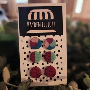 Colorful Polymer Clay Studs-3 pack